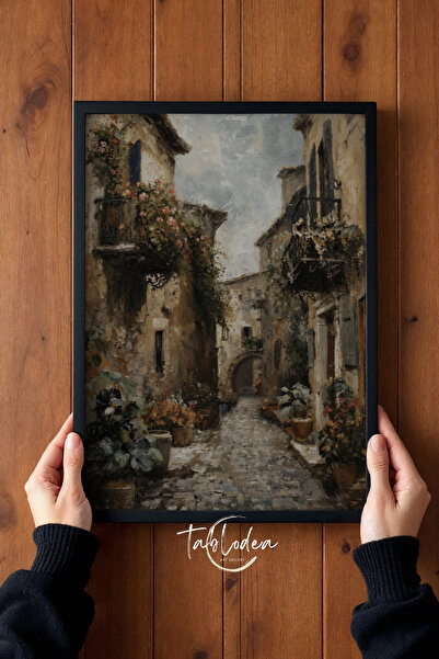 tablodea Pictură vintage cu oraș mediteraneanesc, pictură murală cu peisaj fl...