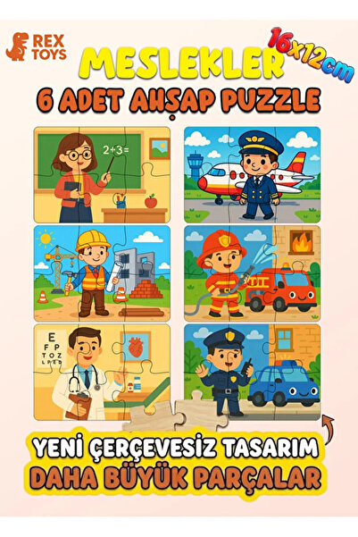 Rex Toys Meslekler Temalı Eğitici Ahşap Puzzle | İtfaiyeci, Polis, Doktor ve ...