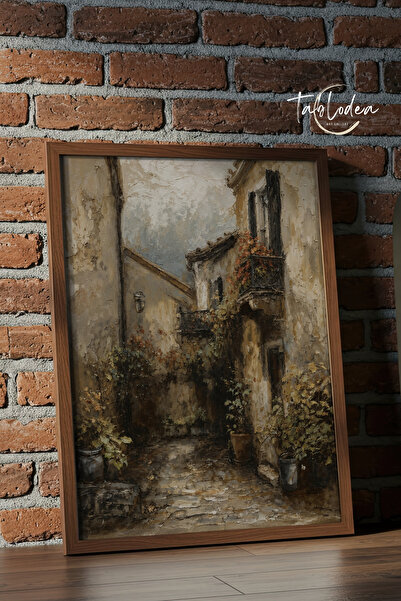 tablodea Pictură peisaj urban vintage cu oraș mediteraneanesc, pictură în ule...