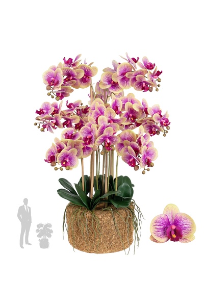 Roberto Rossi Orhidee artificiala roz cu galben cu aspect H85 cm cu 9 tulpini