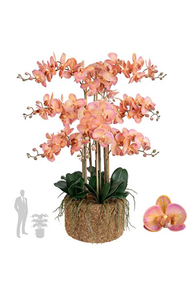 Roberto Rossi Orhidee artificiala roz cu portocaliu cu aspect H90 cm cu 9 tul...