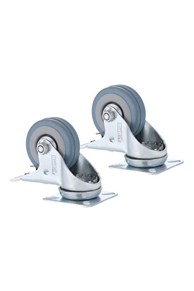 Lawazim BMB 2-Piece 75mm Grey Rubber Swivel Caster Wheels with Brake for Furn...