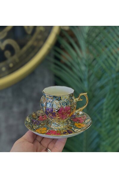 BY.RAYKA PORSELEN El Dekor Perviz Triya Porcelain Hand-Painted 2-Piece Cup Set