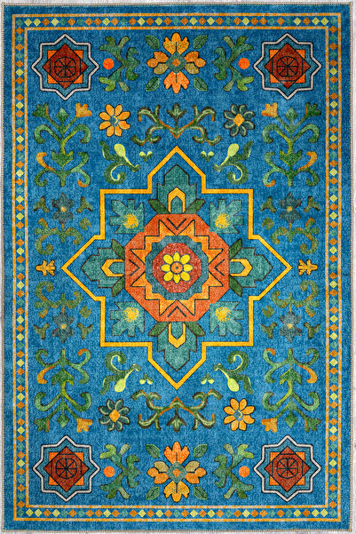 kilim home Covor decorativ albastru cu modele etnice pentru sufragerie Covor ...