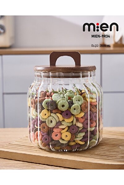MİEN 2000ml Acacia Lid Striped Jar
