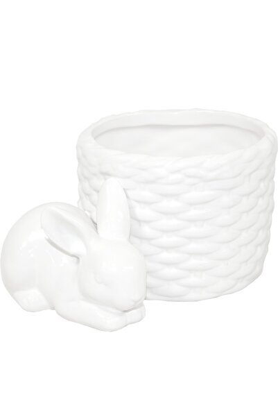 DecoDepot Porcelain decoration bunny with pot 8.5x16x11.5 cm