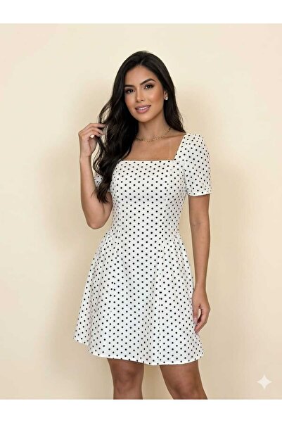 alita butik Square Neck Polka Dot Dress