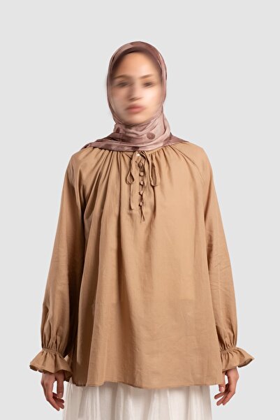 Emare Cotton Voile Gathered Blouse Mink
