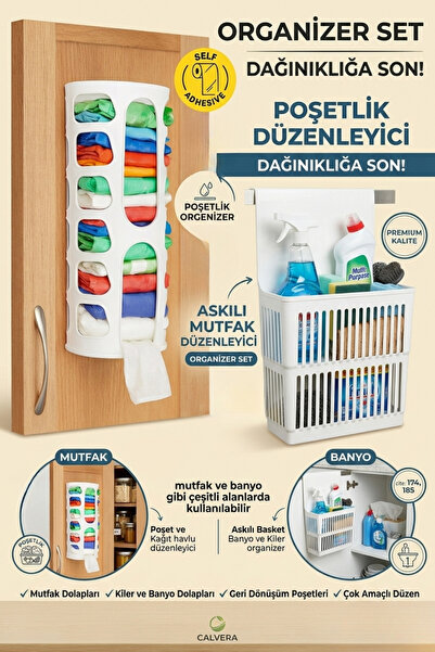 CALVERA 2'li Organizer Set - Kendinden Yapışkanlı Poşetlik Ve Askılı Dolap İç...