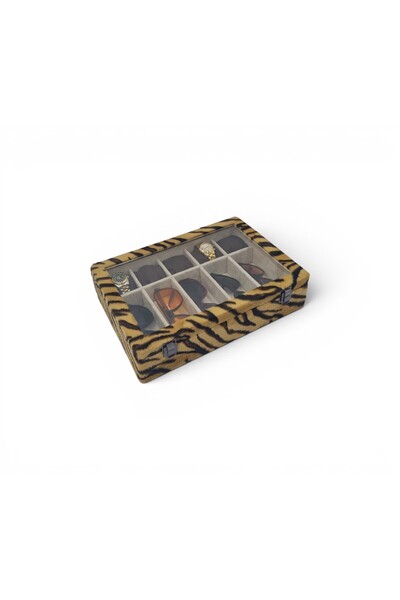 DİJİTAL ÇARŞI MAĞAZACILIK Diji 5 Glasses 5 Watch Box Watch and Glasses Bag Tiger Inside Cream Brown Padded