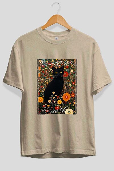 Ankhises For the Love of Cats 80 Front Cat Printed Beige Oversize T-Shirt 100...