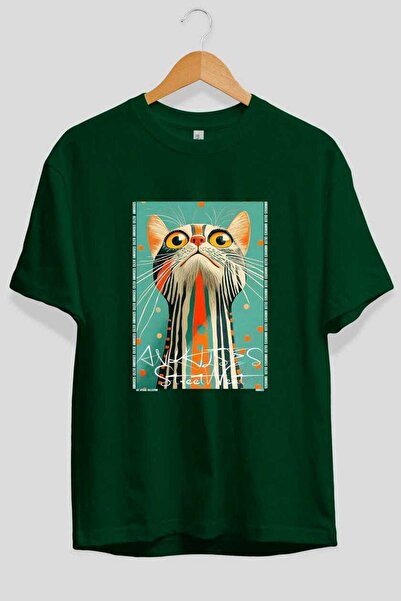 Ankhises Μπλουζάκι  "For the Love of Cats " με 99 στάμπες γάτας, πράσινο, ove...