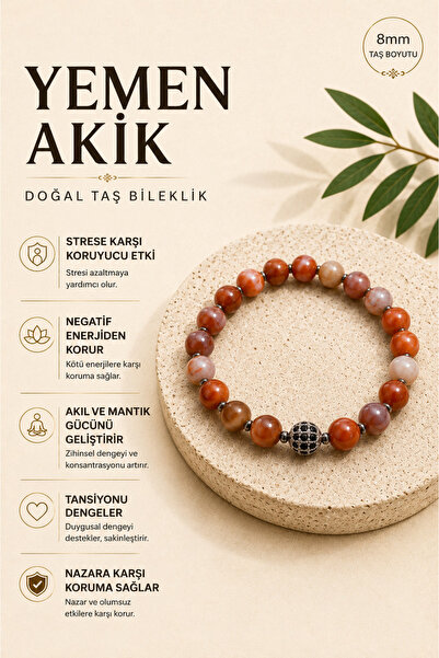 OSMANLI DOĞAL TAŞ سوار من حجر العقيق اليمني والهيماتيت الطبيعي معتمد (16-17 سم)