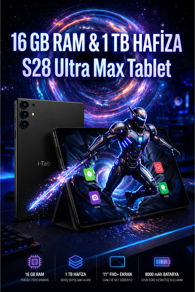 shop İ-Tab S28 Ultra Max Tablet 16GB RAM 1TB Sim Kartlı Klavye Mouse Kalem Fu...