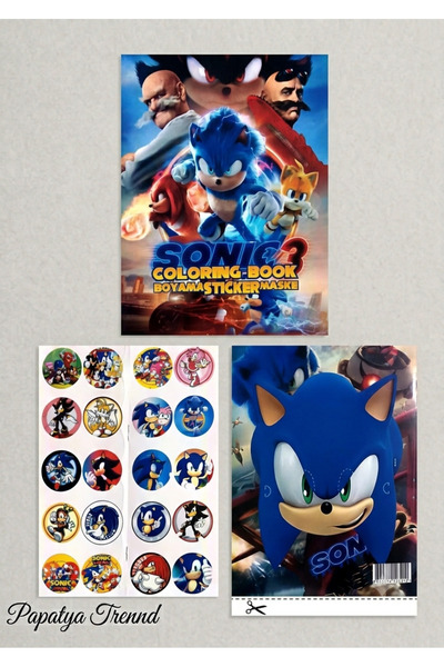 birikiyedi 2 Adet Sonic Boyama Kitabı (BOYAMA , STİCKER , ARKA KAPAK MASKE)