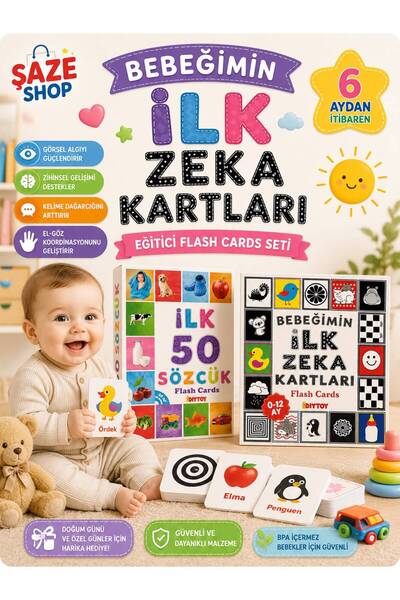 SAZE 2’li Eğitici Bebek Kartları Seti – İlk 50 Sözcük Kartları + İlk Zeka Kar...
