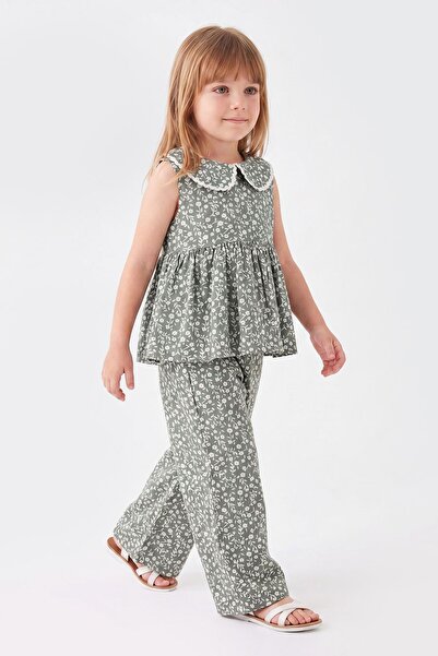 Yağmur Giyim Minijon Patterned Viscon Water Stone Collar Girl's Suit 3-8 Year...