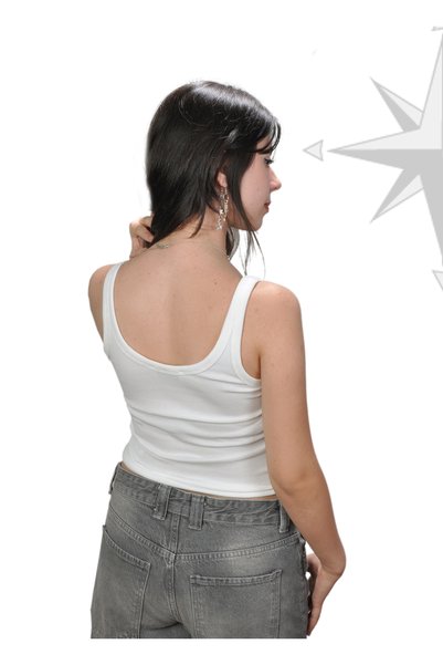 PUSULAM قميص نسائي أساسي بحمالات مضلعة