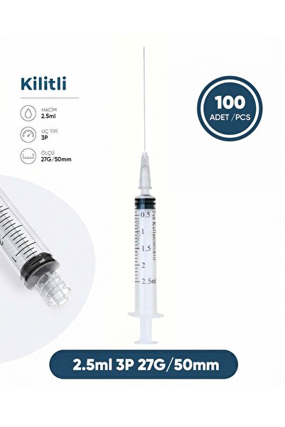 02,5 ml. , 3 Parçalı , 27G (0.41mm.), 40mm, Gri İğneli Dental Şırınga, LUER-LOCK Kilitli Dental Enje