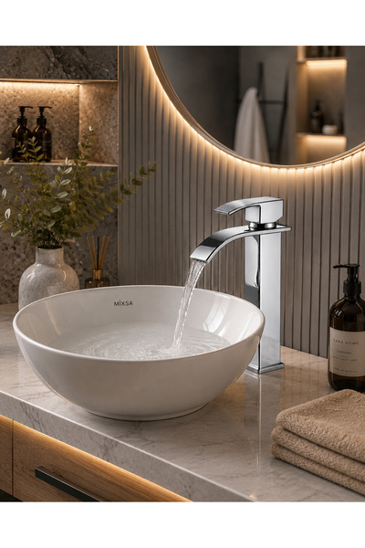 MİXSA ŞELALE AKIŞLI ÇANAK KROM KARE LAVABO BATARYASI - MODERN BANYO ŞIK TASARIM