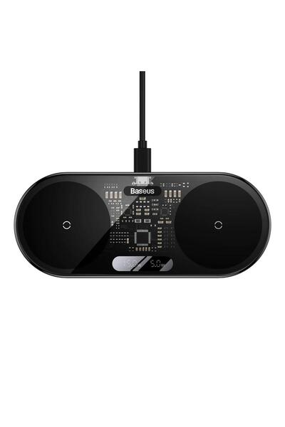 Baseus Încărcător wireless digital dual LED 2-în-1, 2x10W, cu cablu USB-C, negru