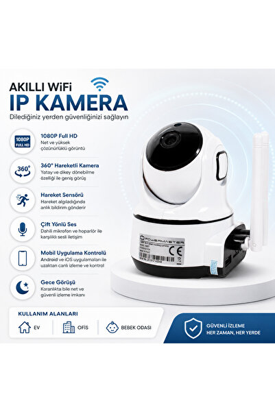teknohediye Powermaster Akıllı IP Kamera 1080P HD WiFi Bebek Kamerası 2MP Güv...