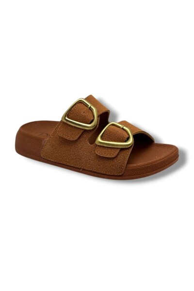 Pienn 20061-063-26 Suede Anatomical Double Buckle Women's Slippers