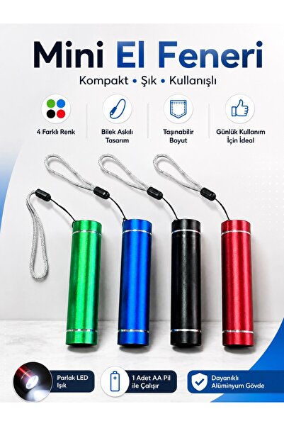 CKSpor Mini El Feneri 4 Renk LED Işıklı Bilek Askılı Taşınabilir Alüminyum Gö...