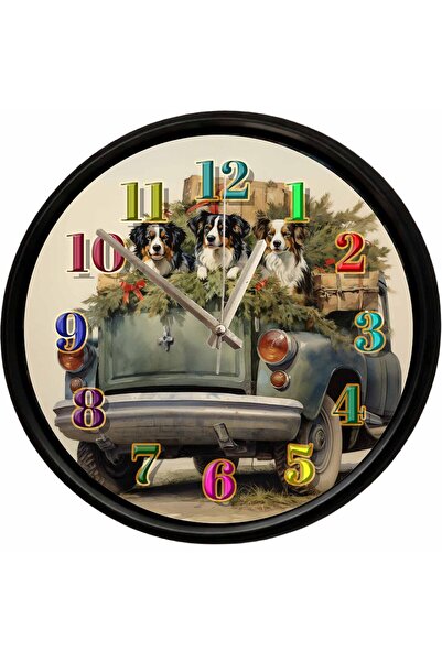 Caseras Decorative Wall Clock with Vintage Car and Dogs Design 28 cm Silent M...