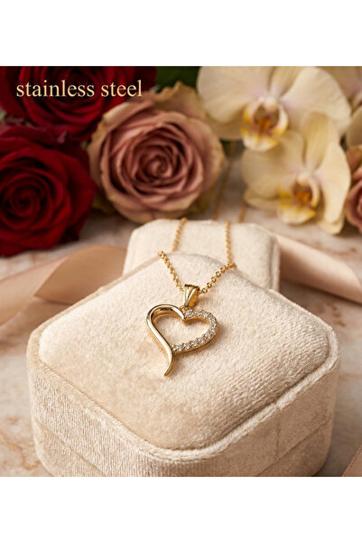 stainless steell Gold Plated White Zircon Stone Steel Necklace