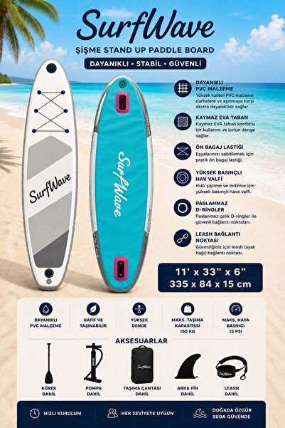 surfwave HMI005-10 335x84x15 cm Şişme SUP Tahtası Seti – Profesyonel Paddle B...