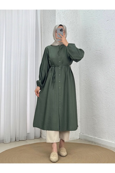 MİHRA STORE لانسين هاكيم ياكا تونيك طويل باللون الفراولة - AS5963 كاكي