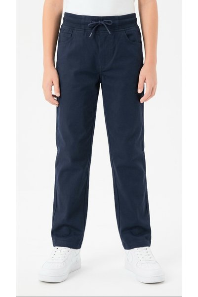 NURTOPU Boys' School Trousers, Single-Bottomed, Linen Fabric, Flexible, Dark Blue Color, Suitable for 4 Seasons, with Elastic Waist and Drawstring.