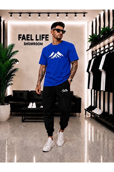 FAEL LİFE Unisex Wide-Let T-Shirt and Sweatpants Set with Mountain View Print