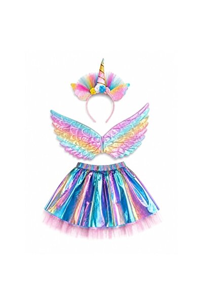 OEM Set costum de petrecere, model unicorn, cu fustă, bentiță și aripi, 2-9 a...
