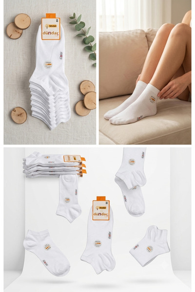 Dündar 12 Pack Women's Modal Booties Socks White Breathable Soft Sneaker Socks
