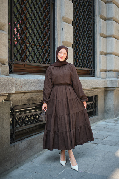 LOCCO طقم نسائي من قماش التول المطاطي باللون البني