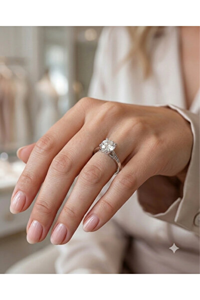 celikchi Kadın Moissanite Tektaş Detay Gümüş Yüzük