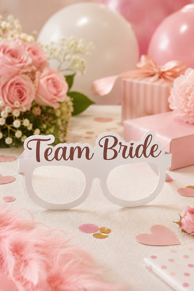 Happyland Rose Gold Team Bride Yazılı Kağıt Gözlük, Bride Konsepti Gözlük, Bekarlığa Veda Partisi Gözlüğü, Düğün Kına Nişan Gelin ve Nedime Takımı Aksesuarı 9 Adet