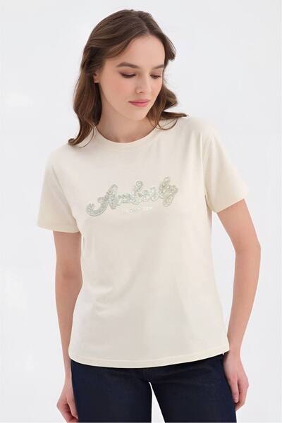 tw3 Women's 100% cotton t-shirt with sequin and beaded embroidery detail