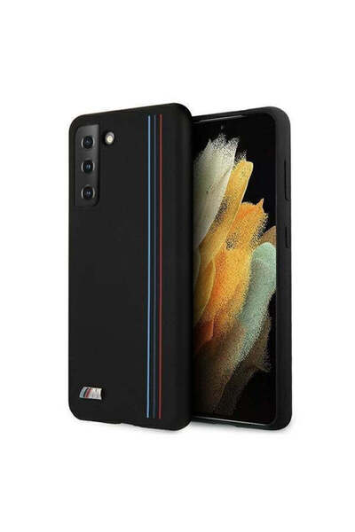 BMW BMHCS21MSIVTBK Husă de telefon mobil cu dungi de silicon, Colecția M, pen...