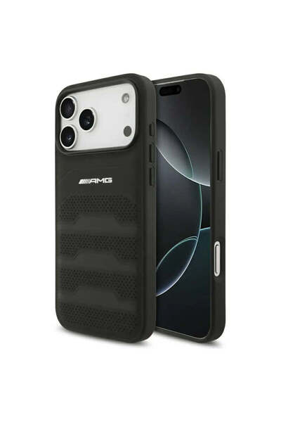 MERCEDES Husă din piele AMG cu linii de logo în relief pentru iPhone 17 Pro M...
