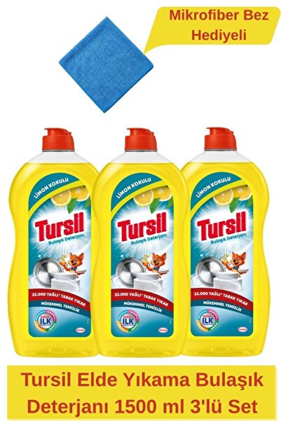 Tursil Elde Yıkama Bulaşık 1500 ml 3'lü Set + Mikrofiber Bez Hediyeli