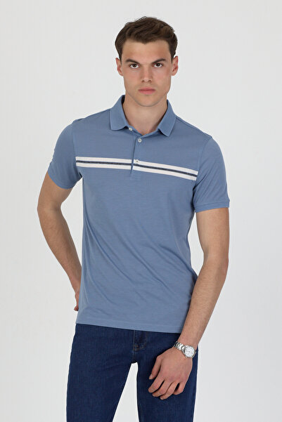 ENQUE Polo Collar Cotton Pocketless Striped Short Sleeve T-Shirt