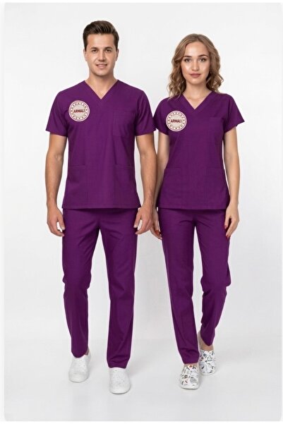 onora Unisex Mor Ebe V Yaka Scrubs Üniforma Takım (Yeni Yönetmeliğe Uygun) Ar...