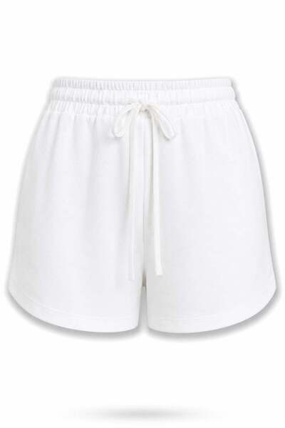 5in1Canpolat Ecru Elastic Waist Mini Shorts 010882