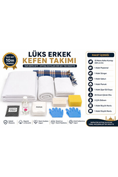 Blue Home Lüks Erkek Kefen Takımı | Tam Set 10 Metre | Kefen Kumaşı 220 cm En...