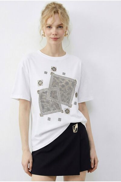 Hiccup Tricou LUCCI cu guler rotund și imprimeu geometric cu paiete