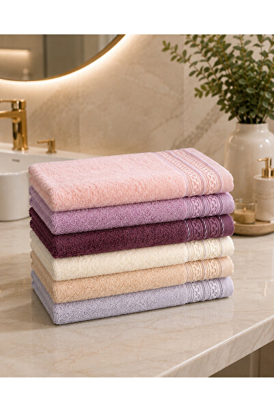 Nilyso Home Pastel Aura 100% Cotton 6-Piece Face Towel Set 50X90 cm Soft Text...