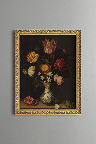 epiqart Porcelain Vase with Flowers - Vintage Patterned Frame - Slim Model